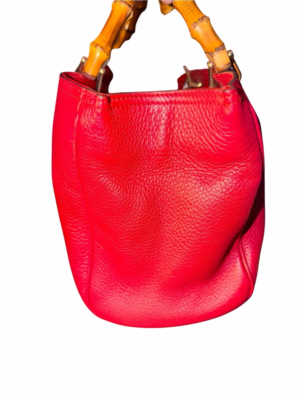 Gucci Red Pebbled Leather Bamboo Shopper Tote with Strap - Picture 7 of 11